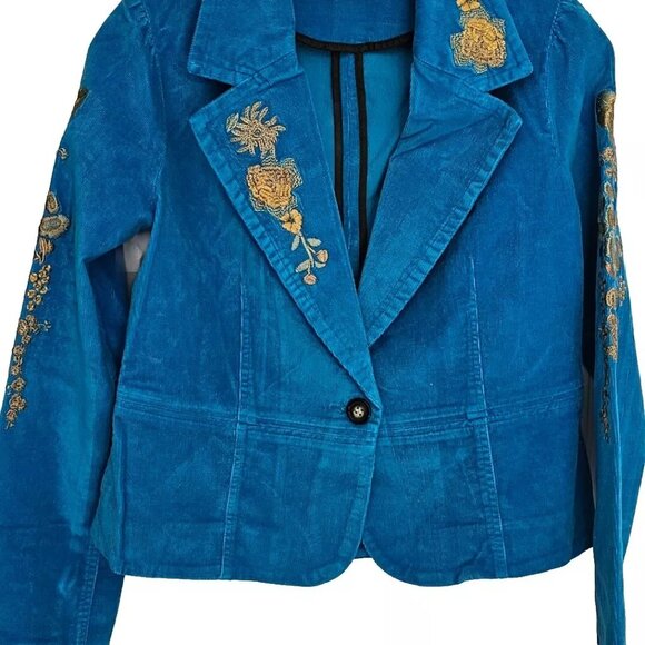 TM True Meaning Womens Jacket, True Meaning Blazer Corduroy, Embroidered Flowers - Picture 6 of 16